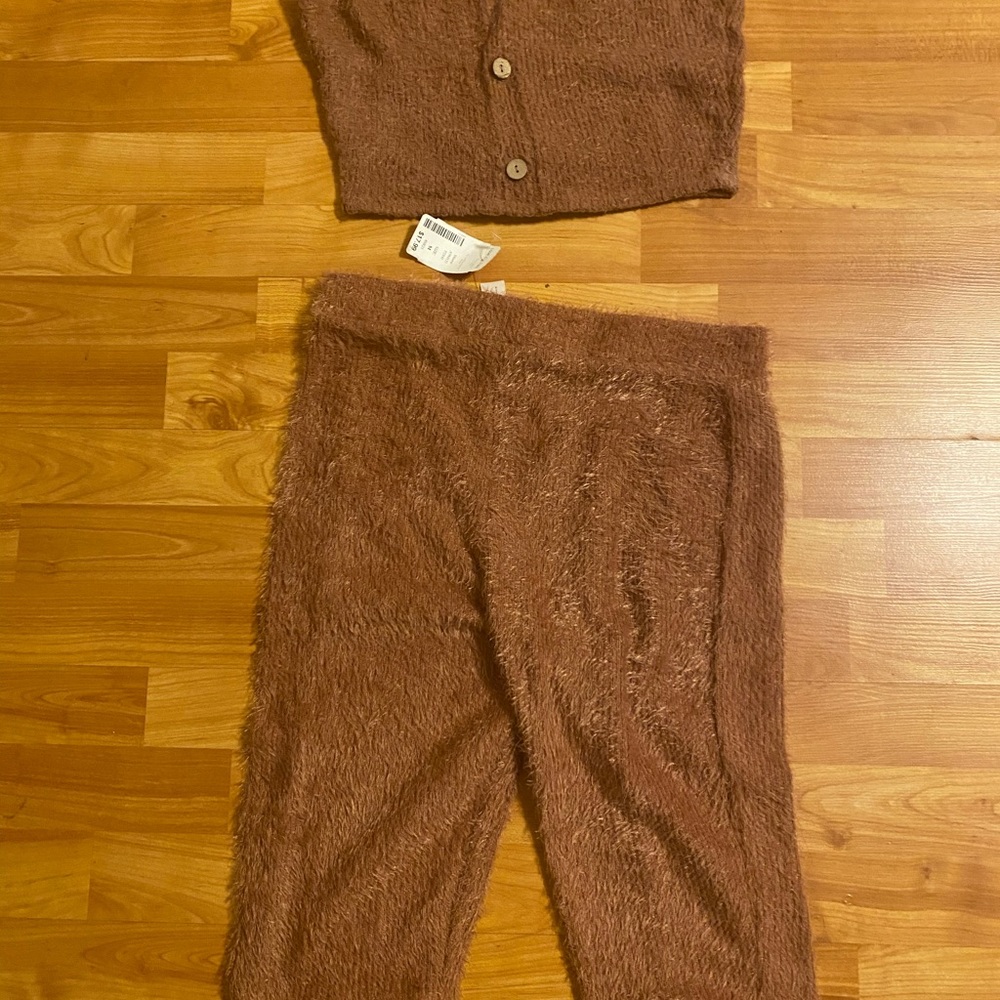 Fuzzy two piece crop top and short set